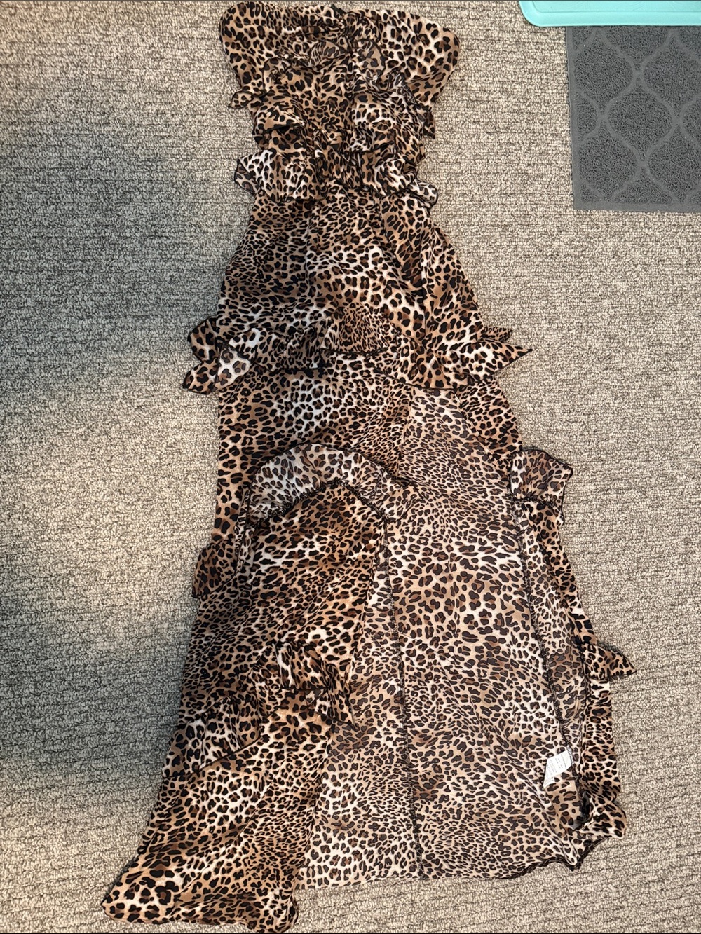 Pretty little thing Strapless Leopard Print Ruffle Maxi Dress - Brown/Black